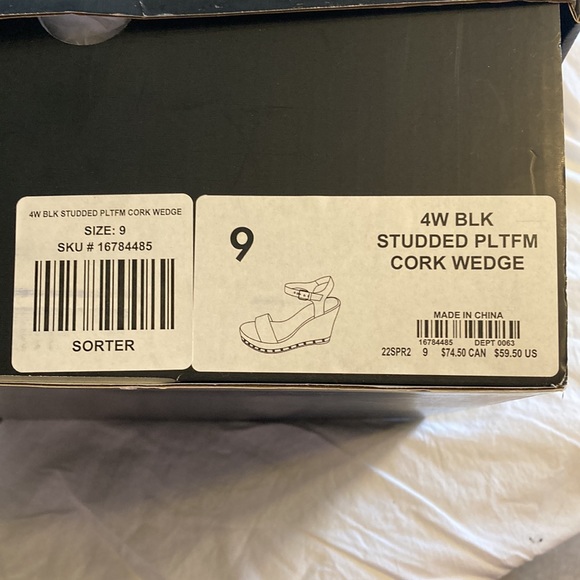 NEW Torrid Black Studded Platform Cork Wedge, 9 (4W) extra wide width - Picture 2 of 8